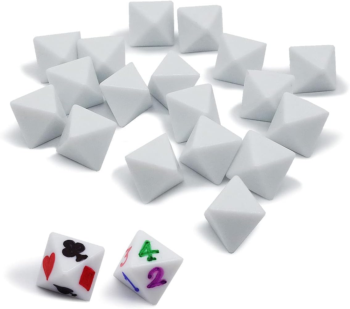 20 pcs D8 White Blank dice 21mm for Board Games, Teaching and DIY