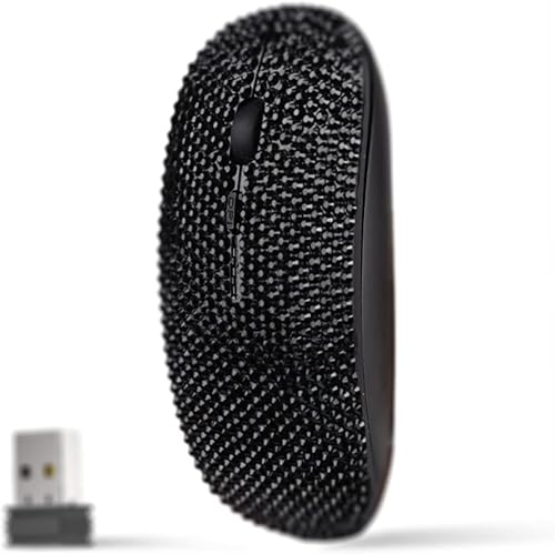 SA Regalo de ratón inalámbrico plano delgado USB con diamantes de imitación de cristal brillante de lujo (cristal negro)