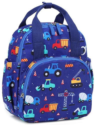 Image of Bluboon Toddler Backpack for Girls Boys 2-4 Cute 12 inch Preschool Kindergarten Backpacks Kids Daycare Bags School Travel (Engineering vehicle - Royal blue, Age 2-4 (12 inch H not Fit A4 Folder))