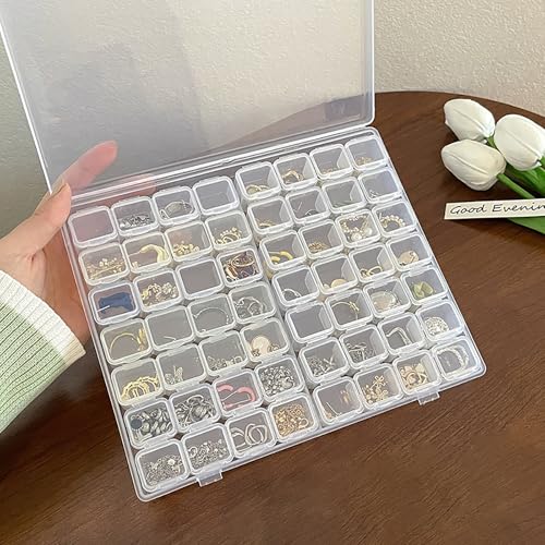 56 Grids Clear Jewelry Box, Plastic Jewelry Organizer Earring Storage Organizer Display Case Craft Storage Container