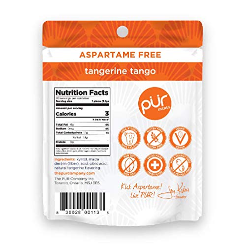 Pur Mints Sugar Free Mints With Xylitol, Aspartame Free + Gluten Free + Vegan & Keto Friendly - Natural Tangerine Tango Flavored Candy, 20 Pieces (Pack Of 5) #TOP2