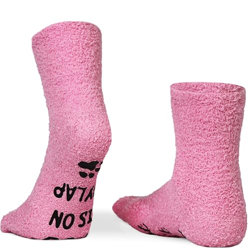 Image of Funny Dog Socks for Men & Women, Novelty Fuzzy Crew Socks with Dog Paws Pattern, Non-Slip Soles