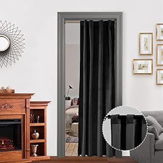 Velvet Blackout Door Curtain Panels for Bedroom,Thermal Insulated Winter Warm Back Tab Rod Pocket Black Out Cover Doorway Curtains Privacy/Window Drapes,80 Inch Length