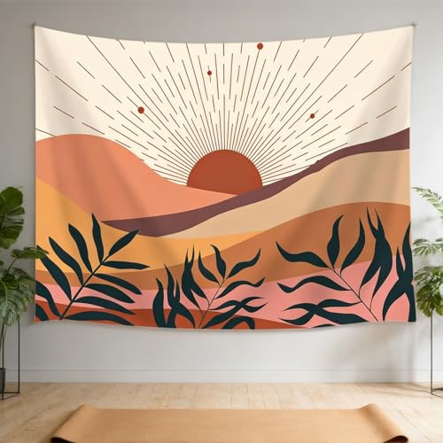 Viajar Boho Tapestry, Boho Mountain Sun Tapestry Mid Century Abstract Landscape Wall Hanging Tapestries Sunrise Nature Scenery Minimalist Wall Decor for Bedroom Living Room Dorm, 60X40 Inch