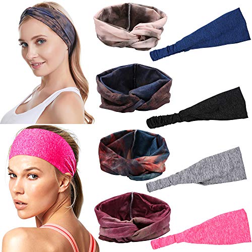 fani 8 Pack Tie Dye Knotted Headbands + Boho Criss Cross Hair Band Wide Stretchy Headwraps Twist Cotton Wraps Twist Head Bands Turban Tie Dye Sport Headbands Running Hairband for Women