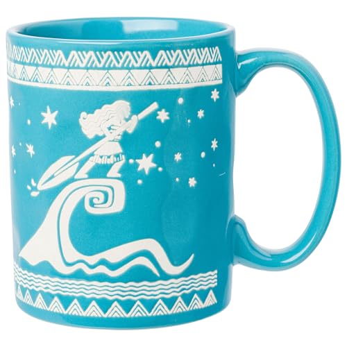 Silver Buffalo Disney Moana Ocean, Wax Resist Ceramic Pottery Mug, 17oz