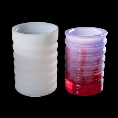 Miniatura 6 de Florero cilíndrico de yeso a rayas Molde de silicona Molde de silicona para suculentas Molde de hormigón Soporte de pluma de arcilla de cemento