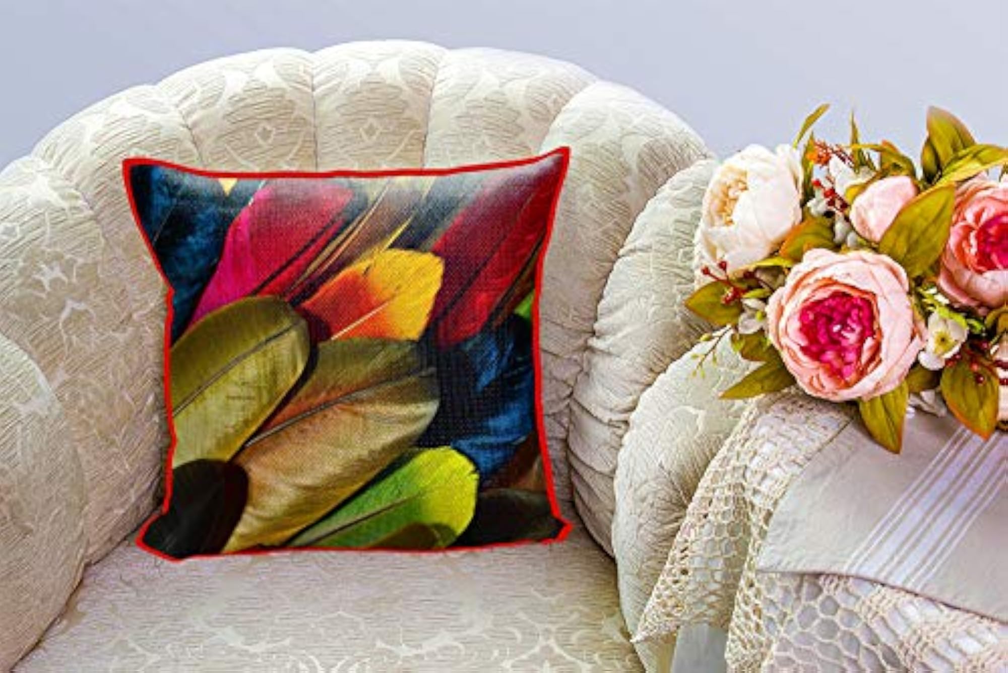Nature's Jute Fabric Printed Cushion Cover, Multicolour 12 X 12 Inch