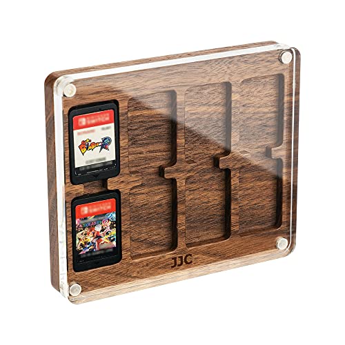 JJC Étui de rangement en bois naturel pour 8 cartes de jeu Nintendo Switch, boîte de rangement en bois de noyer