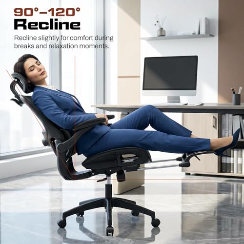 Image of DROGO Quantum Ergonomic Office Chair for Work from Home, Computer Chair with Breathable Mesh, 3D Headrest & Armrest, Adjustable Lumbar Support, Office Chair with Footrest & Recline (Black)