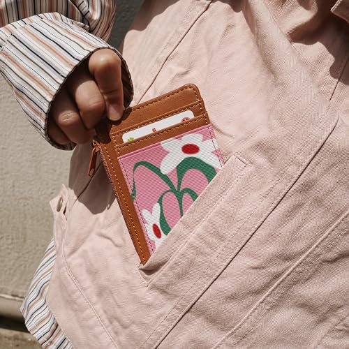Image of Credit Card Holder Wallet for Women Slim Minimalist Wallet RFID Blocking Leather Wallets Elastic Front Pocket Wallet for Women with Zipper Pocket