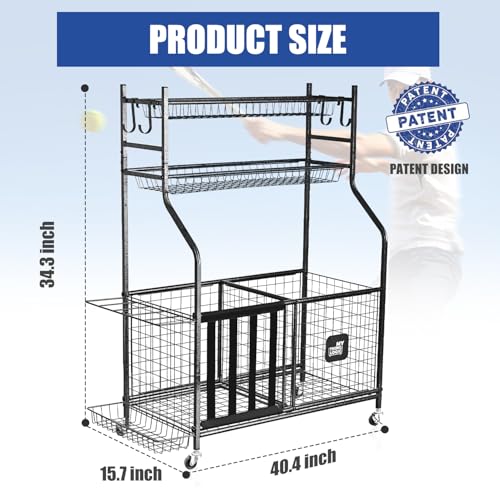 Mythinglogic-Rolling-Sports-Equipment-and-Toy-Organizer-for-Garage-Metal-cart-organizes-balls-bats-rackets-helmets-pool-gear-and-outdoor-toys-with-baskets-hooks-and-locking-wheels