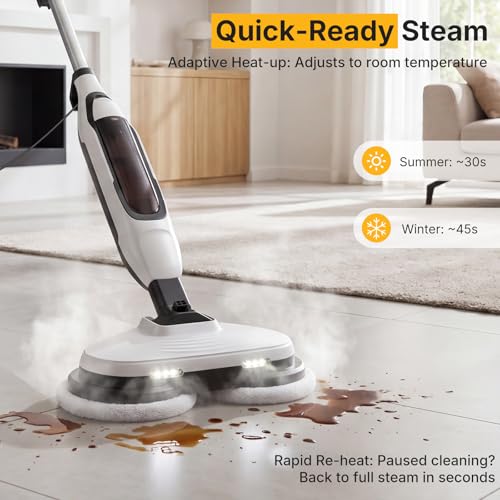 Image of NEWBULIG Scrubbing Steam Mop, Spin Steam Mops for Floor Cleaning with LED