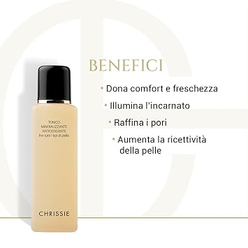 CHRISSIE COSMETICS - Gesichtstonikum Mineralisierendes Antioxidans Peptid-Zucker-Komplex Alpha-Hydroxysäuren Mikroalgenextrakte Parabenfrei Nickel getestet Made in Italy