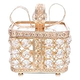 Parliky Joyero Vintage de Metal con Cristal y Diseño de Lazo Caja Organizadora con Espejo para Anillos Pendientes y Collares Decoración Elegante para Dormitorio y Tocador