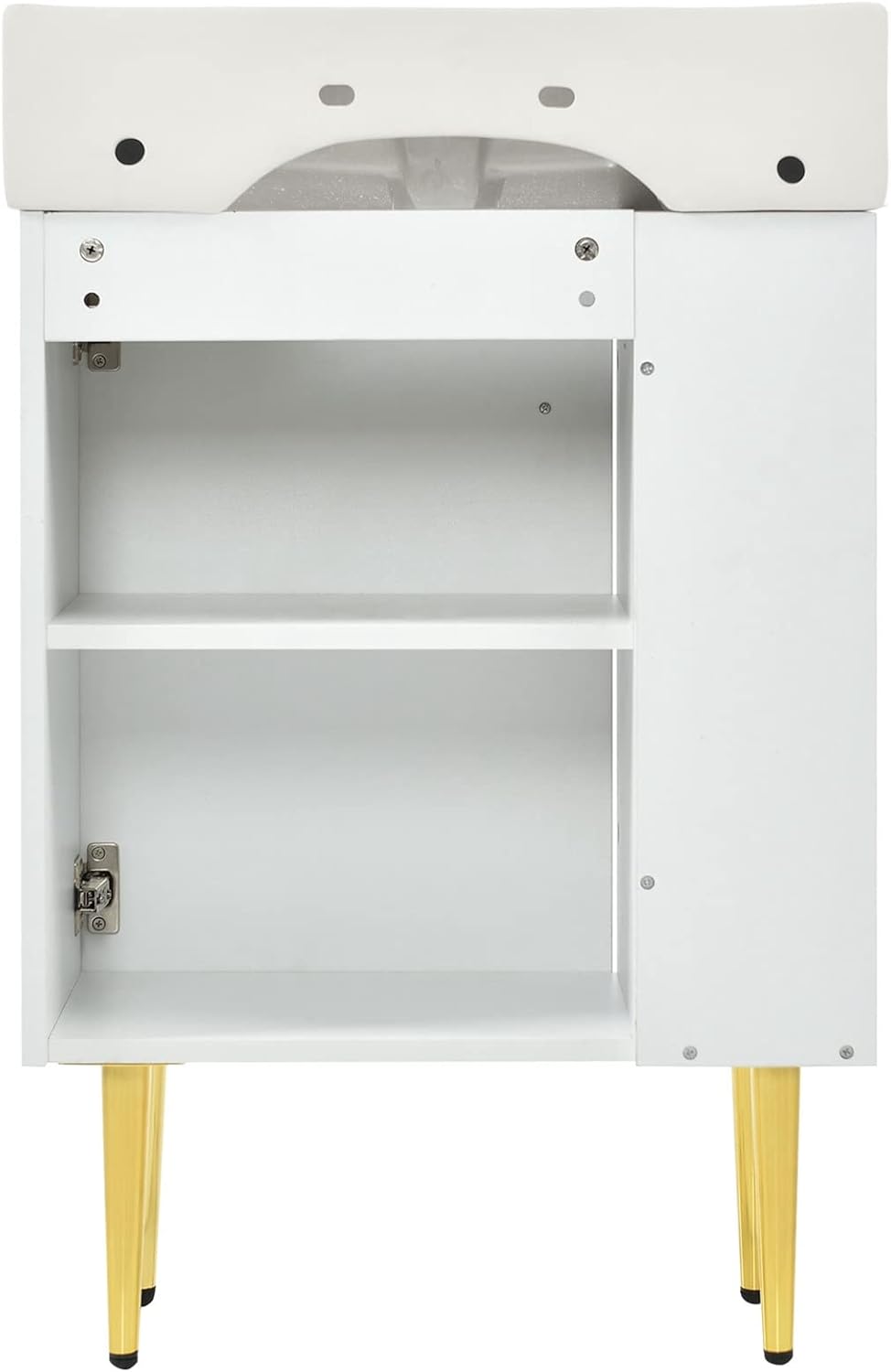 22" Bathroom Vanity with Sink Combo, Small Bathroom Storage Cabinet with Ceramic Sink, Door and Open Shelves, Freestanding Bathroom White Bathroom Sink Vanity Set with Metal Leg