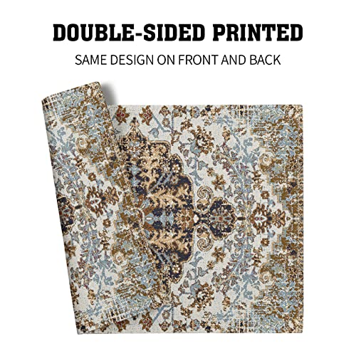 Image of Ethnic Boho Placemats Set of 6 Bohemian Carpet Vintage Black Teal Grey Floral Linen Washable Kitchen Dining Table Mats Stain Heat-Resistant Desktop Decor Place Mats for Home Party Indoor 12x18 in