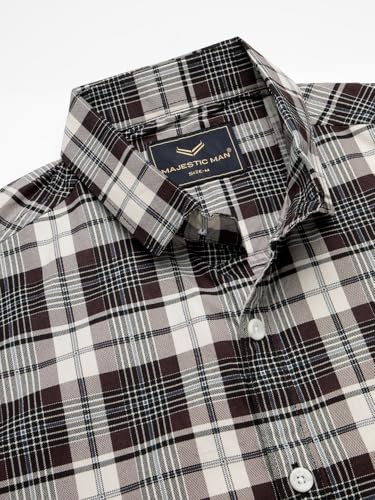 Image of Majestic Man Men's Slim Fit Premium Pure Cotton Plaid Check Half Sleeve Casual Shirt