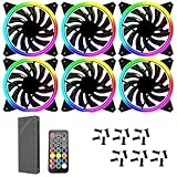 RGB PC Cooling Fan Kit, Rainbow LED Addressable RGB 120mm Case Cooling Fans With Hub Controller for PC Cases, Gaming PCs (6 Fans With Hub)