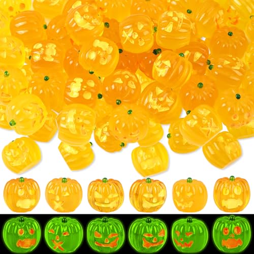 Jansun 45pcs Halloween Resin Pumpkin, Glow in The Dark Pumpkin Decorations for DIY Crafts Halloween Party Gifts Garden Dollhouse Decor Table Decoration (5 Style)