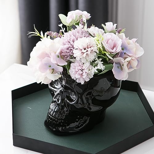 Image of Tanvecle Black Skull Planter Pots, Gothic Skeleton Vase for Halloween