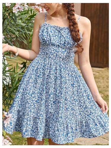 SweatyRocks Girl's Floral Print Bowknot Cami Dress Spaghetti Strap A Line Summer Dresses3