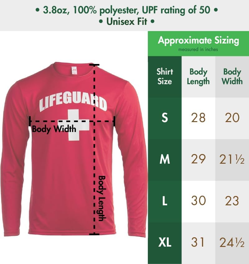 Lifeguard | Red UPF 50+ Sunblocking Sun Shirt Performance Uniform Costume Long Sleeve Rash Guard T-Shirt - Image 7