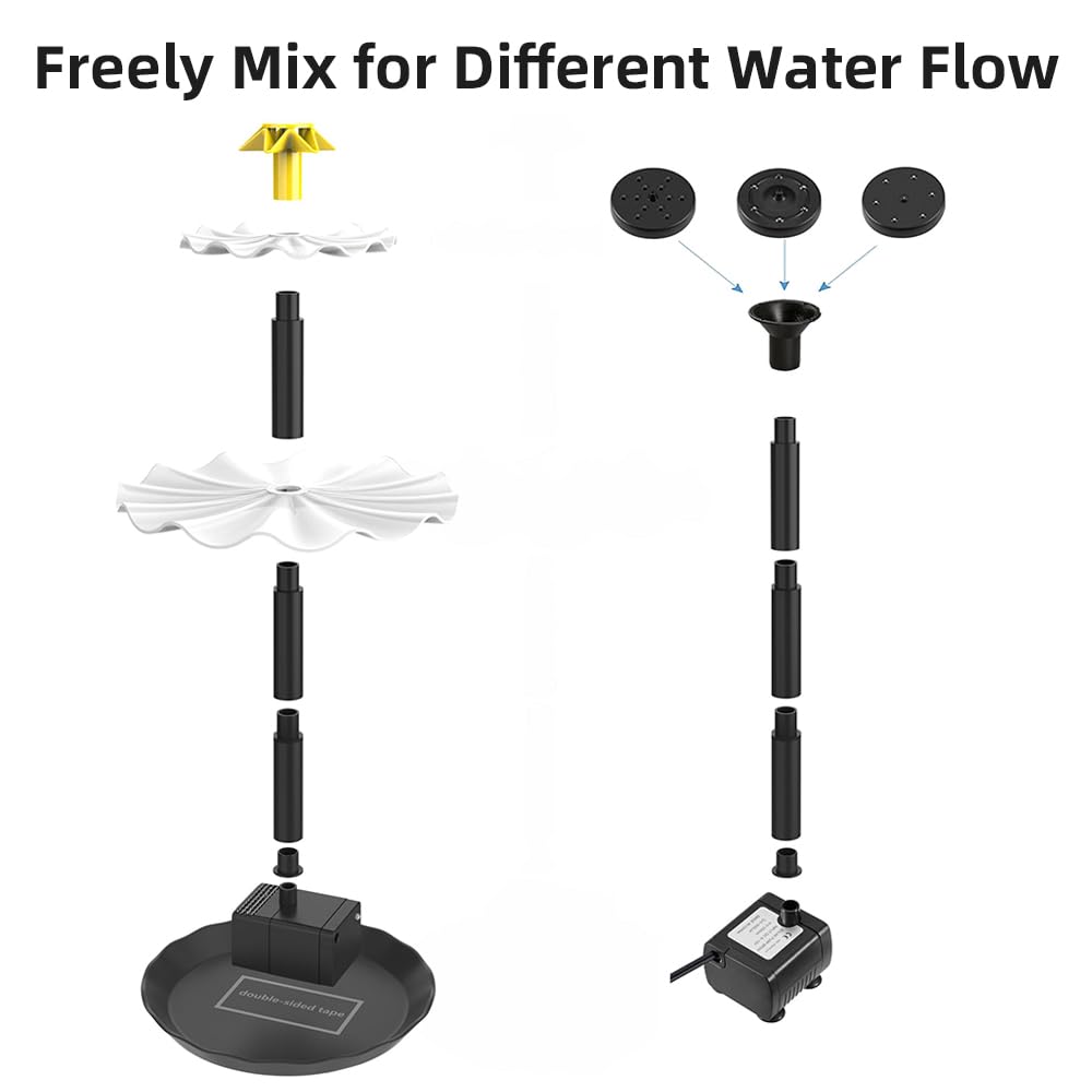 6W Solar Springbrunnen, Gartenbrunnen, Solar Brunnenpumpe für Vogelbad mit 12 LED-Leuchten 9 Düsen, eingebauter 1500-mAh-Batterie, Solar Springbrunnenpumpe für Gartenteich, Aquarium, Aquarium