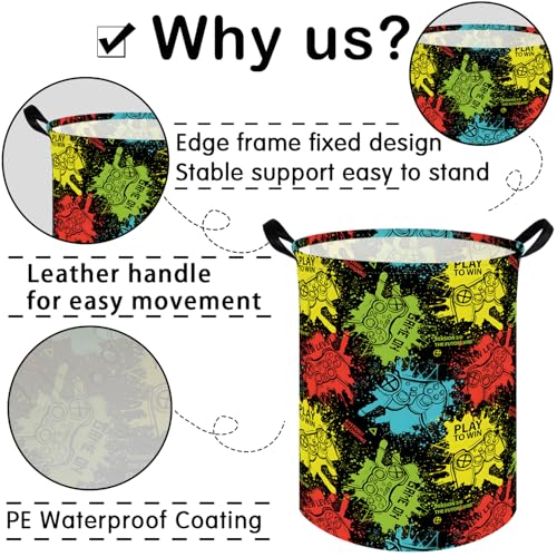 Image of Game hamper,Waterproof foldable Kids laundry basket,Nursery Hamper,Games Room decor,Toy organizer,clothes basket(Game)