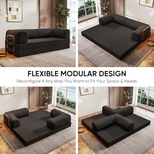 Image of Modular Sectional Sofa Couches L-Shape Couch 3 Seat Modular Sofa Memory Foam Sectional Couches for Living Room (Black, 79 inch+SofaBed)