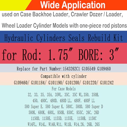 Image of Rod: 1.75 inch BORE: 3 inch Hydraulic Cylinder Seal Kit 1543262C1 G105549 G109460 for Case 580 Super E, 580 Super K, 580C, 580D, 580 Super D, 580K, 680K, 680L, 850B, 850C, 855C etc