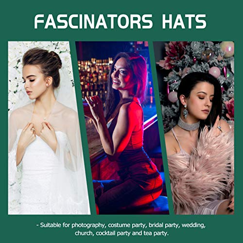 FRCOLOR Fascinator Hats Feather Derby Tea Party Hat Mini Pillbox Hat with Veil Headband Church Headwear for Cocktail Wedding Bridal Women Girls Green - Image 4