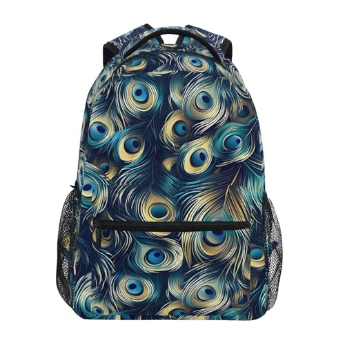 Blue Peacock Feather Colorful Backpack for School Boys Girls Adults Kids Bookbag Laptop Bag 15L