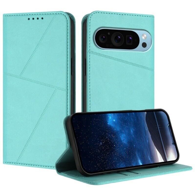 Protection Google Pixel 7 Pro étui portefeuille magnétique support vidéo cuir bleu clair