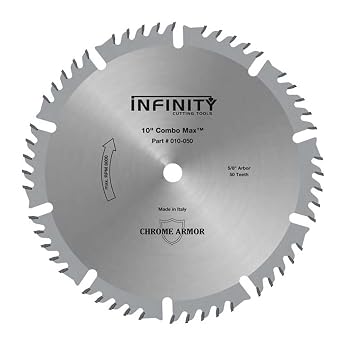 Infinity Cutting Tools 10" x 50 Tooth Combination Table Saw Blade - 50T, 5/8" Bore, 1/8" Kerf
