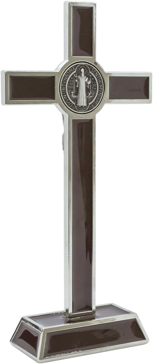 Standing Saint Benedict Medal Crucifix | Patron Saint of Students and Europe | Catholic Home Décor | Great Gift for Baptism, First Holy Communion, and Confirmation