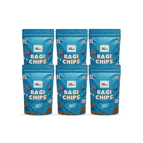 Image of Chef Urbano Ragi Chips Indian Masala 85g PACK OF 6 | Gluten Free | | Vegan | Low GI| Crunchy Healthy Snacks | High Protein and Fiber Rich | Good for Diet | Good for Kids