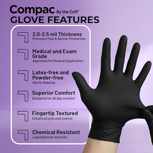 Image of Cranberry Compac Black Nitrile Gloves Disposable Latex Free - Powder Free Food Safe Dental Medical Cleaning & Tattoo Supplies