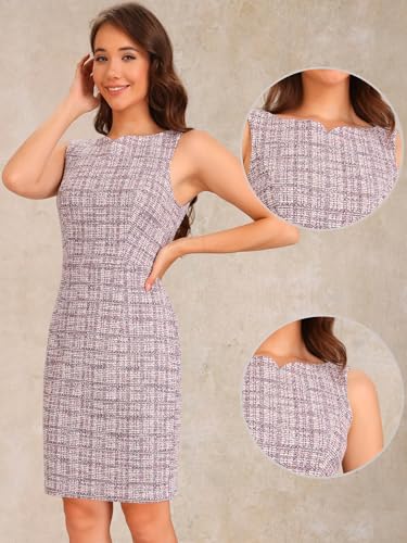 Allegra K Tweed Dress for Women's Summer Sleeveless Elegant Plaid Bodycon Dresses2