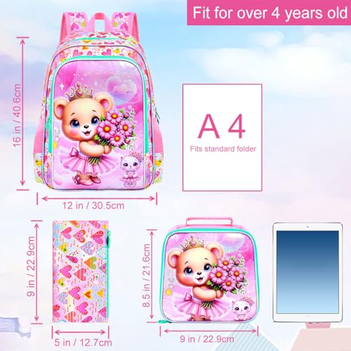 Image of WZLVO 3PCS Kids Backpack for Girls, Unicorn Dinosaur Animal Prechool Elementary Kindergarten School Bookbag with Lunch Box