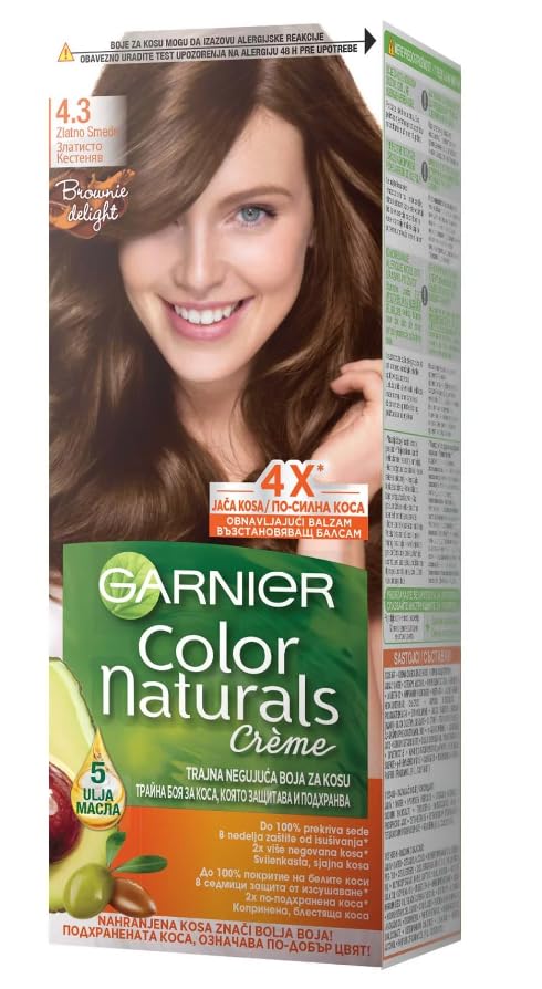 Garnier Color Naturals Nourishing Permanent Hair Color Cream - 4.3 Golden Brown, 3.4 Fl. Oz.(PACK OF 3)