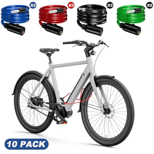 Afcabakila 10 Pcs Bike Lock Cable with Keys, Anti-Theft Steel Wire Bicycle Coiled Chain Lock ABS Shell 2 Keys for Scooter, Motorcycle, Gate, Resistant Heavy Duty Security Cable Locks 36.8 Inches