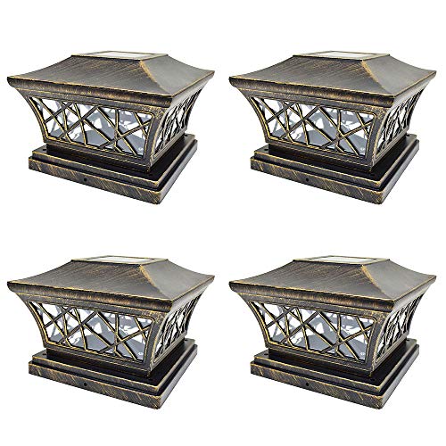 iGlow 4 Pack Vintage Bronze 6 x 6 Solar Post Light SMD LED Deck Cap Square Fence Outdoor Garden Landscape PVC Vinyl Wood iGlow 4 Pack Vintage Bronze 6 x 6 Solar Post Light SMD LED Deck Cap Square Fence Outdoor Garden Landscape PVC Vinyl Wood