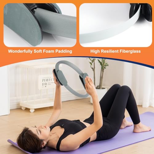 QYJinlida Pilates Ring, Pilates Ring Circle and Ball Set, 12 Inch Magic Circle Pilates Ring,9 Inch Small Exercise Ball,Resistance Bands Set, Home Pilates Equipment for Women(Grey) - Image 5