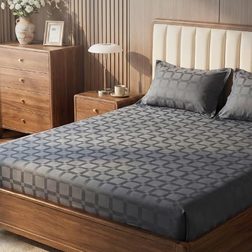 Image of Mush Satin Bedsheet King Size with 2 Pillow Case | 400 TC Bedsheets for King Size Bed | Cooling, Soft & Breathable Satin Bed Sheet, Premium Bedsheets Kingsize (Dark Grey, Jacquard Collection)