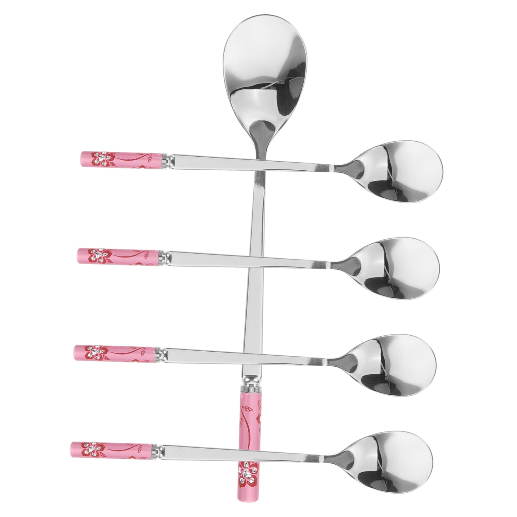 Abaodam Cuchara De Comedor Portátil Postre Pequeño Forma Café Exprés Cucharas Para Para Barra De Café Larga De Crema Acero Inoxidable Rosa 5 Piezas X 4