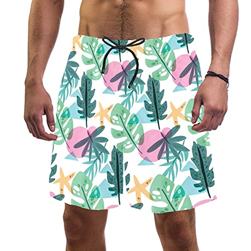 Bañador para hombre de natación y playa con patrón botánico de hojas con bolsillos