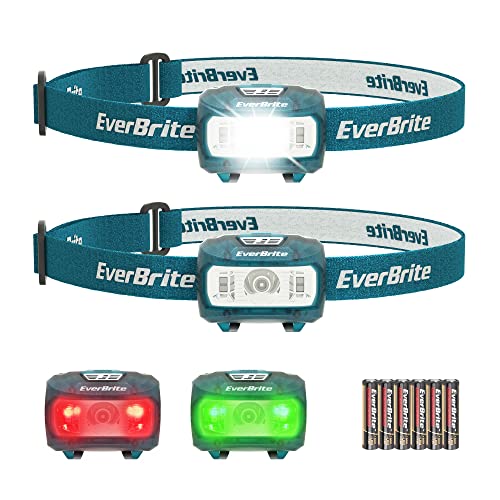 EverBrite Lampe Frontale avec 5 Modes d'Eclairage Réglable 300 LM, Lumière Blanche, Rouge et Verte, Torche Frontale pour Pêche, Camping, Lecture, Randonnée Cover