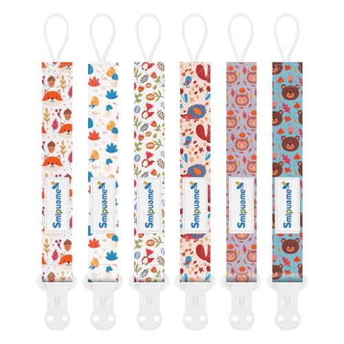 Smlpuame Attaché Tétine pour Bébé - Lot de 6 Pièces, Attache Sucette Multicolore, Accroche Tétine pour Bébé Garçon et Fille(Animal)