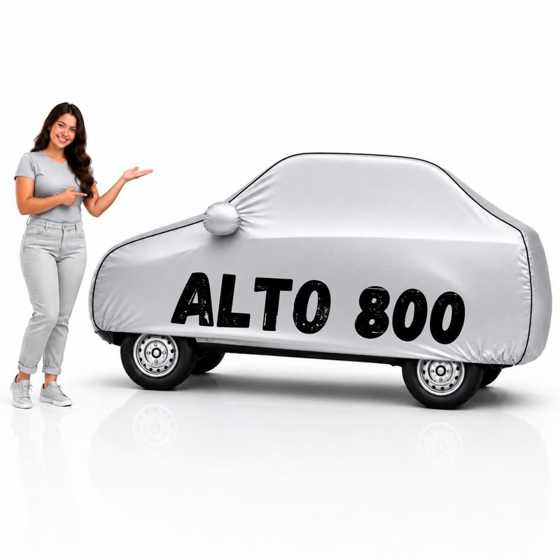 Image of Long-Life 100% Waterproof Alto 800 Car Body Cover for Dust & Rain, Compatible with All Models of Alto 800 Car Cover, Comes with Bird Droppings, Scratch, UV and Paint Protection - Silver